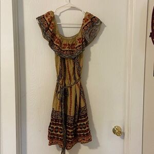 Bohemian Patterned Dress with Belt
